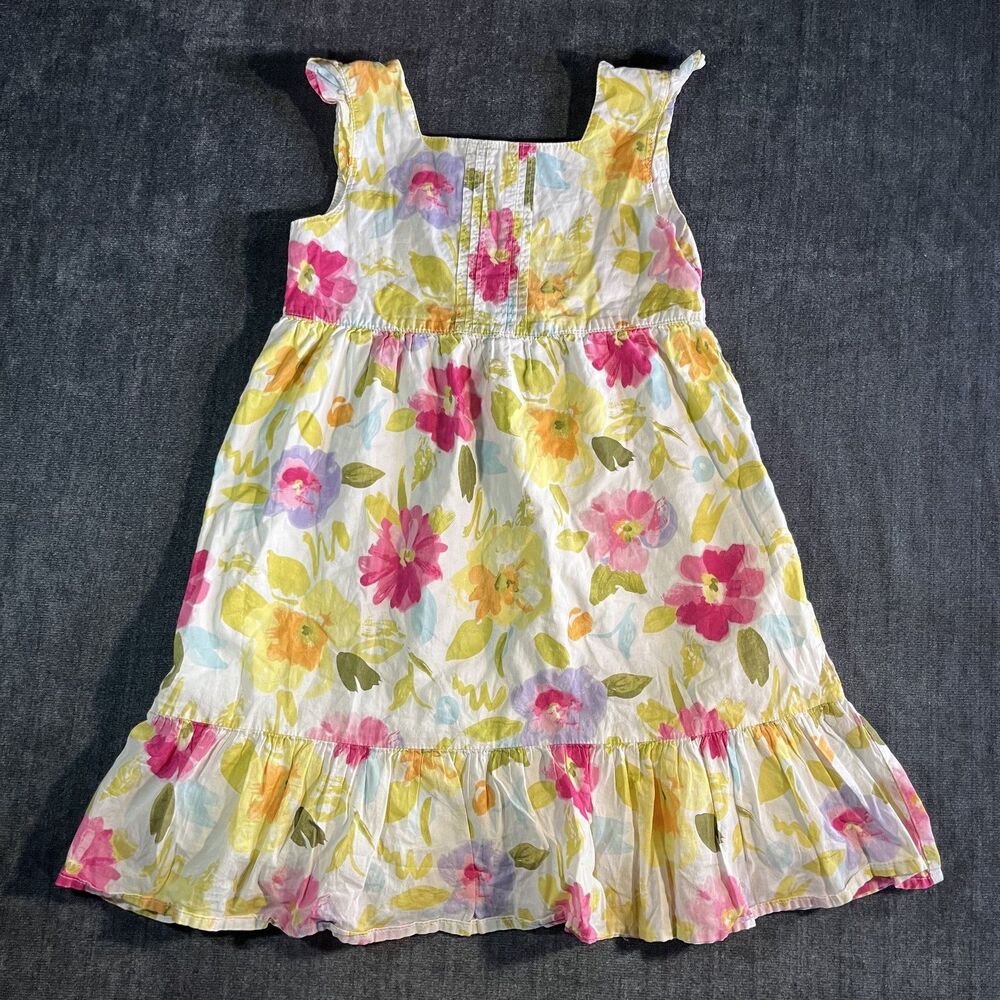 Gymboree Girls Floral Dress Size 5 Sleeveless Ruffle Summer Cotton Multicolor